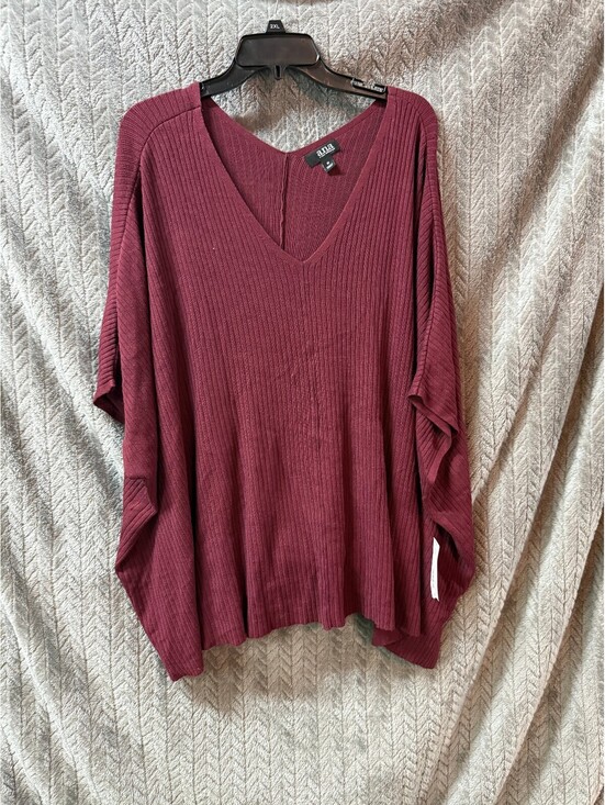 a.n.a Sweaters - a.n.a Ribbed V-Neck Poncho Sweater in Burgundy, Size M